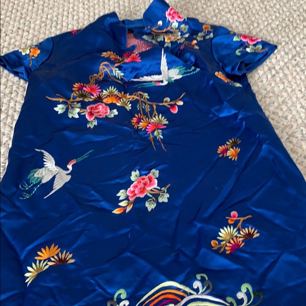 Cobalt Cheongsam Dress w/ Cranes & Florals